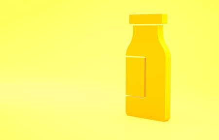 Yellow Closed glass bottle with milk icon isolated on yellow background. Minimalism concept. 3d illustration 3D renderの写真素材