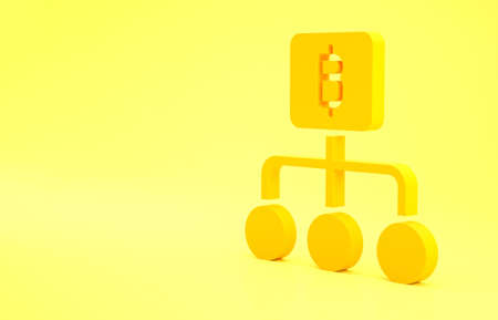 Yellow Blockchain technology Bitcoin icon isolated on yellow background. Abstract geometric block chain network technology business. Minimalism concept. 3d illustration 3D renderの写真素材