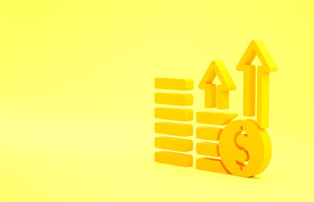 Yellow Financial growth and dollar coin icon isolated on yellow background. Increasing revenue. Minimalism concept. 3d illustration 3D renderの写真素材