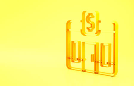 Yellow Bank building icon isolated on yellow background. Minimalism concept. 3d illustration 3D renderの写真素材