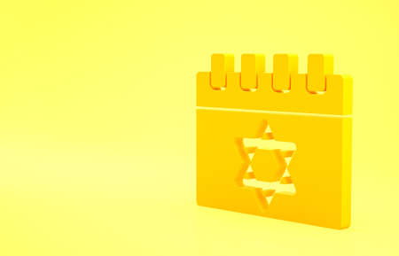 Yellow Jewish calendar with star of david icon isolated on yellow background. Hanukkah calendar day. Minimalism concept. 3d illustration 3D renderの写真素材