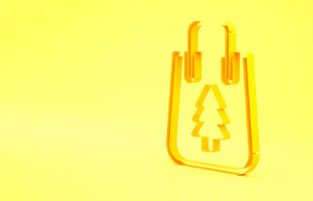 Yellow Christmas paper shopping bag icon isolated on yellow background. Package sign. Merry Christmas and Happy New Year. Minimalism concept. 3d illustration 3D renderの写真素材