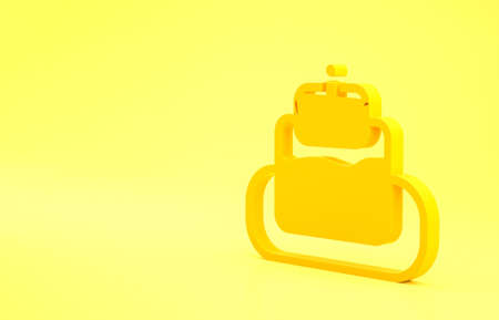 Yellow Cake icon isolated on yellow background. Happy Birthday. Minimalism concept. 3d illustration 3D renderの写真素材