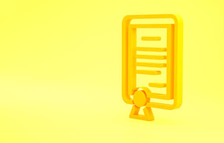 Yellow Certificate template icon isolated on yellow background. Achievement, award, degree, grant, diploma concepts. Minimalism concept. 3d illustration 3D renderの写真素材