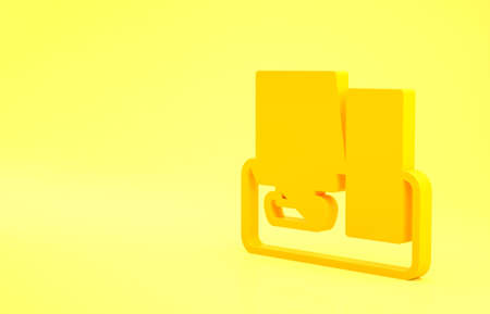 Yellow Computer monitor with keyboard and mouse icon isolated on yellow background. PC component sign. Minimalism concept. 3d illustration 3D renderの写真素材