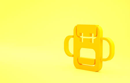 Yellow School backpack icon isolated on yellow background. Minimalism concept. 3d illustration 3D renderの写真素材