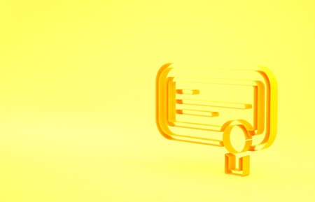 Yellow Certificate template icon isolated on yellow background. Achievement, award, degree, grant, diploma concepts. Minimalism concept. 3d illustration 3D renderの写真素材