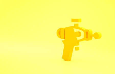 Yellow Ray gun icon isolated on yellow background. Laser weapon. Space blaster. Minimalism concept. 3d illustration 3D renderの写真素材