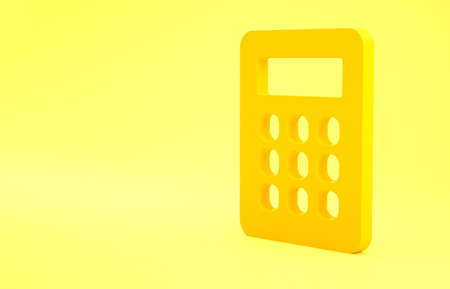 Yellow Calculator icon isolated on yellow background. Accounting symbol. Business calculations mathematics education and finance. Minimalism concept. 3d illustration 3D renderの写真素材