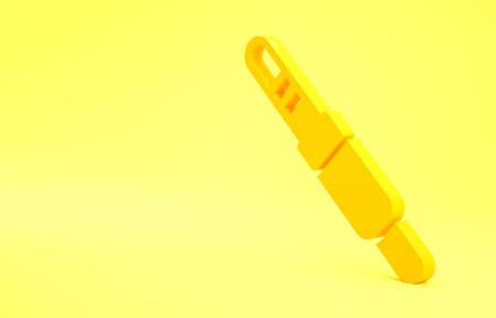 Yellow Audio jack icon isolated on yellow background. Audio cable for connection sound equipment. Plug wire. Musical instrument. Minimalism concept. 3d illustration 3D renderの写真素材