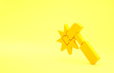 Yellow Hammer icon isolated on yellow background. Tool for repair. Minimalism concept. 3d illustration 3D renderの写真素材