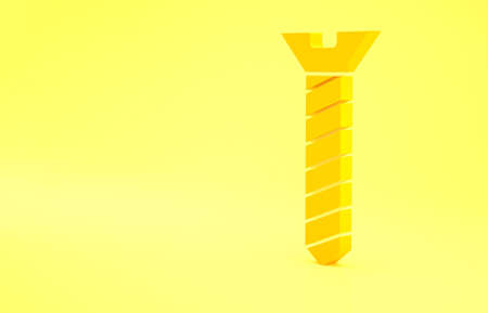 Yellow Metallic screw icon isolated on yellow background. Minimalism concept. 3d illustration 3D renderの写真素材