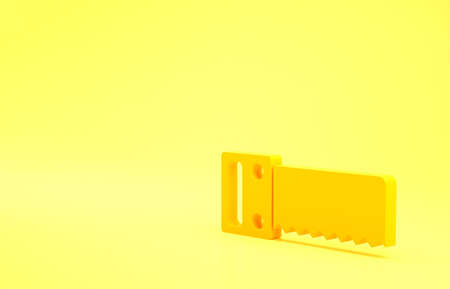 Yellow Hand saw icon isolated on yellow background. Minimalism concept. 3d illustration 3D renderの写真素材