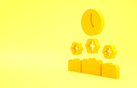 Yellow Time Management icon isolated on yellow background. Clock and gear sign. Productivity symbol....