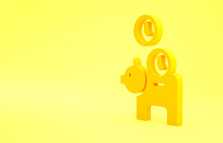 Yellow Piggy bank with coin icon isolated on yellow background. Icon saving or accumulation of...