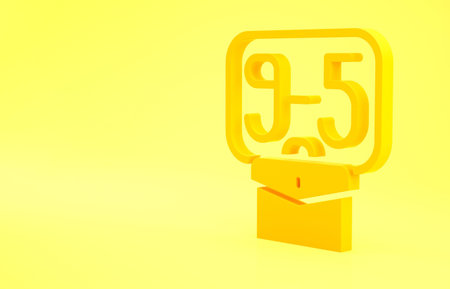 Yellow From 9:00 to 5:00 job icon isolated on yellow background. Concept meaning work time schedule...