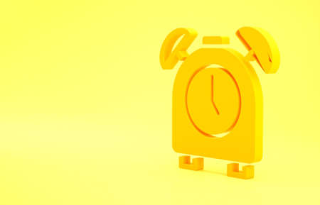 Yellow Alarm clock icon isolated on yellow background. Wake up, get up concept. Time sign. Minimalism concept. 3d illustration 3D renderの写真素材