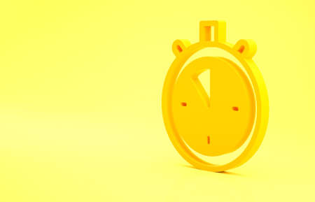 Yellow Stopwatch icon isolated on yellow background. Time timer sign. Chronometer sign. Minimalism concept. 3d illustration 3D renderの写真素材