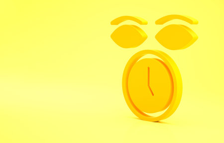 Yellow Clock icon isolated on yellow background. Time symbol. Minimalism concept. 3d illustration 3D...