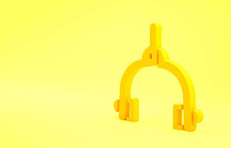 Yellow Bicycle brake calipers dual pivot icon isolated on yellow background. Bicycle brake wire. Minimalism concept. 3d illustration 3D renderの写真素材