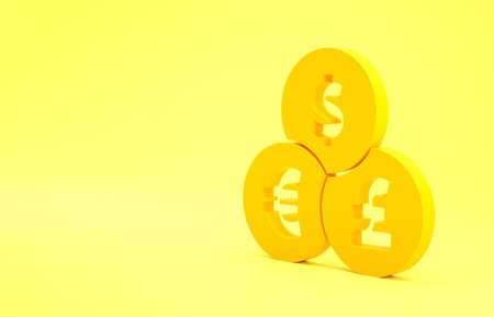 Yellow Currency exchange icon isolated on yellow background. Cash transfer symbol. Banking currency sign. Minimalism concept. 3d illustration 3D renderの写真素材