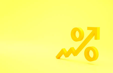 Yellow Percent up arrow icon isolated on yellow background. Increasing percentage sign. Minimalism concept. 3d illustration 3D renderの写真素材
