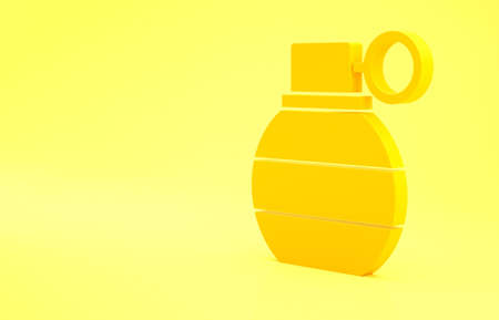 Yellow Hand grenade icon isolated on yellow background. Bomb explosion. Minimalism concept. 3d illustration 3D renderの写真素材