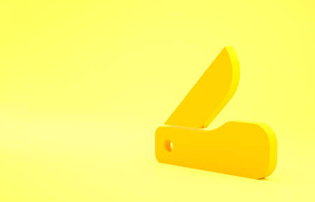 Yellow Swiss army knife icon isolated on yellow background. Multi-tool, multipurpose penknife. Multifunctional tool. Minimalism concept. 3d illustration 3D renderの写真素材
