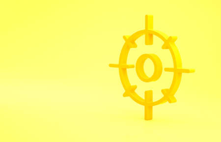 Yellow Target sport icon isolated on yellow background. Clean target with numbers for shooting range or shooting. Minimalism concept. 3d illustration 3D renderの写真素材