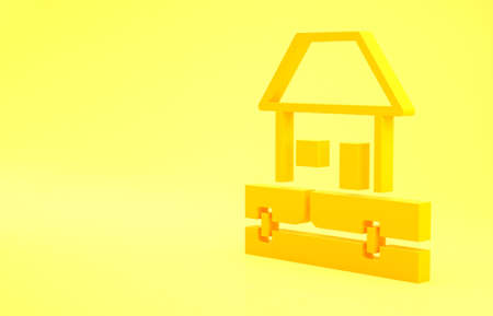 Yellow Water supply pipes and house icon isolated on yellow background. Minimalism concept. 3d illustration 3D renderの写真素材