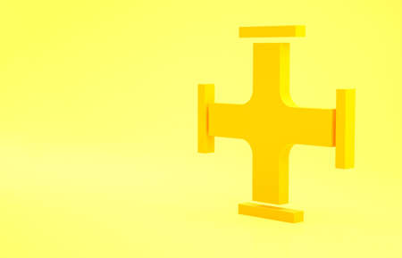 Yellow Industry metallic pipe icon isolated on yellow background. Plumbing pipeline parts of different shapes. Minimalism concept. 3d illustration 3D renderの写真素材
