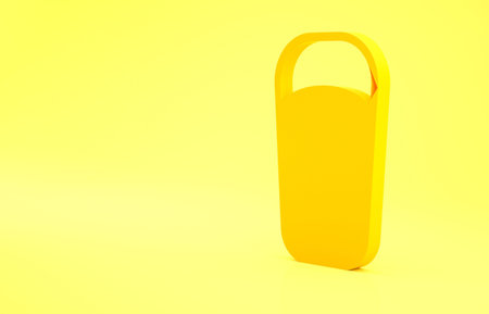 Yellow Bucket with rag icon isolated on yellow background. Cleaning service concept. Minimalism...