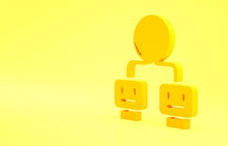 Yellow Artificial intelligence icon isolated on yellow background. Machine learning, cloud computing, automated support assistance and networks. Minimalism concept. 3d illustration 3D renderの写真素材