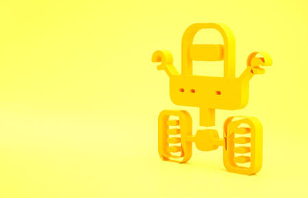 Yellow Mars rover icon isolated on yellow background. Space rover. Moonwalker sign. Apparatus for studying planets surface. Minimalism concept. 3d illustration 3D renderの写真素材