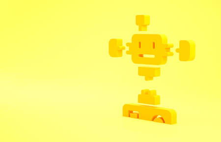 Yellow Disassembled robot icon isolated on yellow background. Artificial intelligence, machine learning, cloud computing. Minimalism concept. 3d illustration 3D renderの写真素材