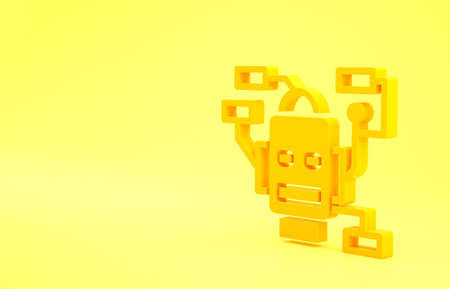 Yellow Robot icon isolated on yellow background. Artificial intelligence, machine learning, cloud computing. Minimalism concept. 3d illustration 3D renderの写真素材