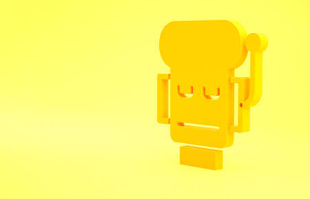 Yellow Robot low battery charge icon isolated on yellow background. Artificial intelligence, machine learning, cloud computing. Minimalism concept. 3d illustration 3D renderの写真素材