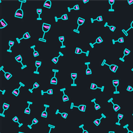 Line Wine glass icon isolated seamless pattern on black background. Wineglass sign. Vectorのイラスト素材