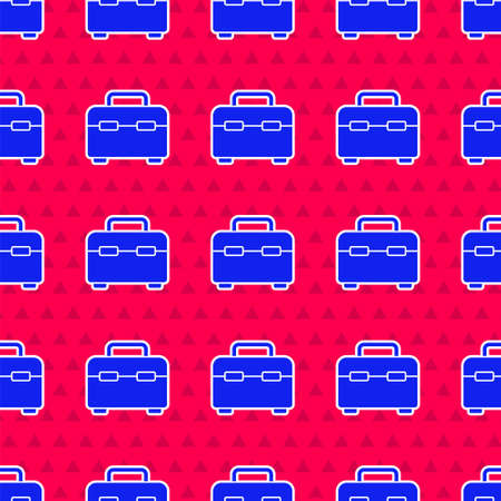 Blue Toolbox icon isolated seamless pattern on red background. Tool box sign. Vector Illustrationのイラスト素材