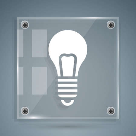 White Light bulb with concept of idea icon isolated on grey background. Energy and idea symbol. Inspiration concept. Square glass panels. Vector Illustrationのイラスト素材
