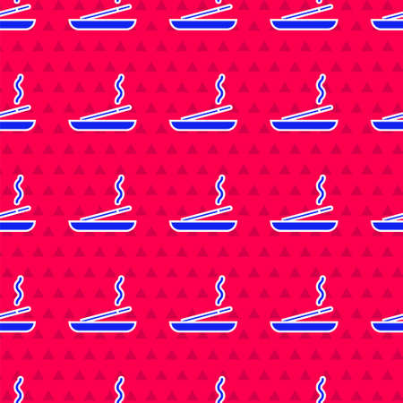 Blue Scented spa stick on a wooden stand icon isolated seamless pattern on red background. Incense stick. Cosmetic procedure aromatherapy. Vector Illustrationのイラスト素材