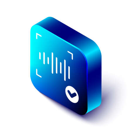 Isometric Voice recognition icon isolated on white background. Voice biometric access authentication for personal identity recognition. Cyber security. Blue square button. Vectorのイラスト素材