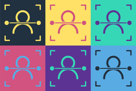 Pop art Face recognition icon isolated on color background. Face identification scanner icon. Facial...