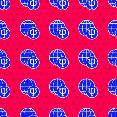 Blue Psychology icon isolated seamless pattern on red background. Psy symbol. Mental health concept, psychoanalysis analysis and psychotherapy. Vectorのイラスト素材