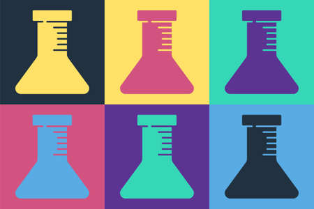 Pop art Test tube and flask icon isolated on color background. Chemical laboratory test. Laboratory glassware. Vectorのイラスト素材