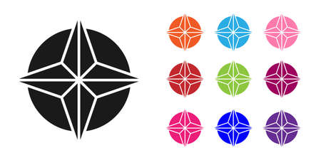 Black Wind rose icon isolated on white background. Compass icon for travel. Navigation design. Set icons colorful. Vectorのイラスト素材