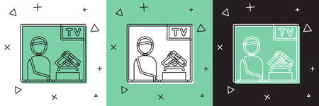 Set Television advertising weapon icon isolated on white and green, black background. Police or military handgun. Small firearm. Vectorのイラスト素材