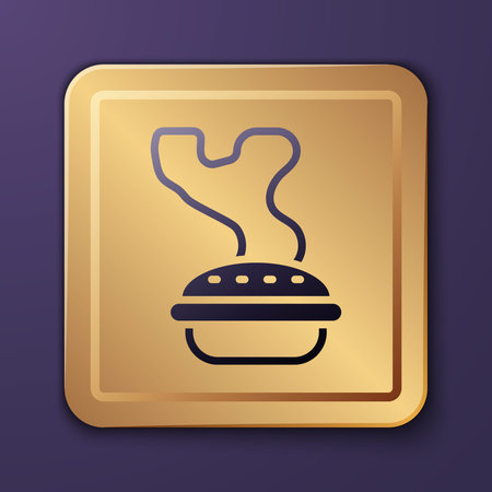 Purple Homemade pie icon isolated on purple background. Gold square button. Vectorのイラスト素材