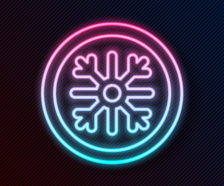 Glowing neon line Snowflake icon isolated on black background. Vectorのイラスト素材