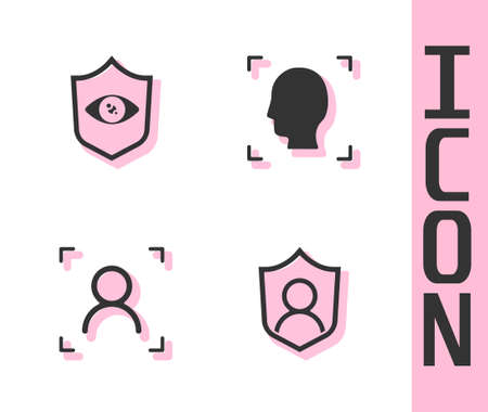 Set User protection, Shield eye scan, Face recognition and icon. Vectorのイラスト素材